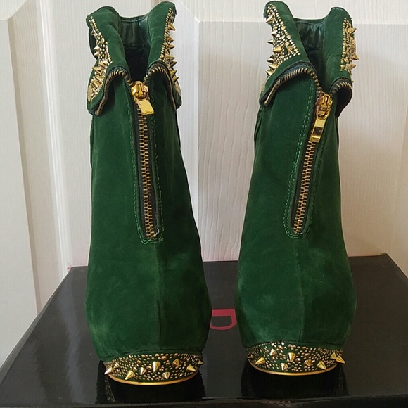 Green studded Alba bootie platform shoe 10 - Picture 3 of 6